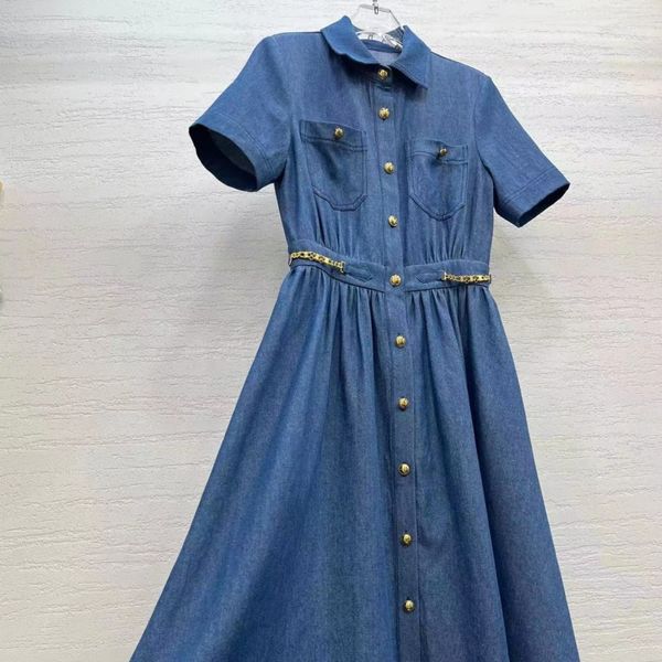 

23ss summer ce casual dresses for women fashion designer denim skirt washed shirt style dress, Black;gray