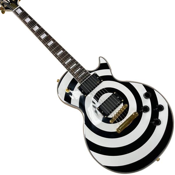 

black and white electric guitar peach blossom heart body rose wood fingerboard