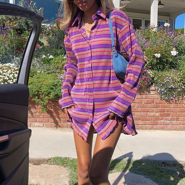 

women's blouses shirts dour y women striped print purple shirt oversized v neck button up long sleeve spring summer y2k vintage street, White