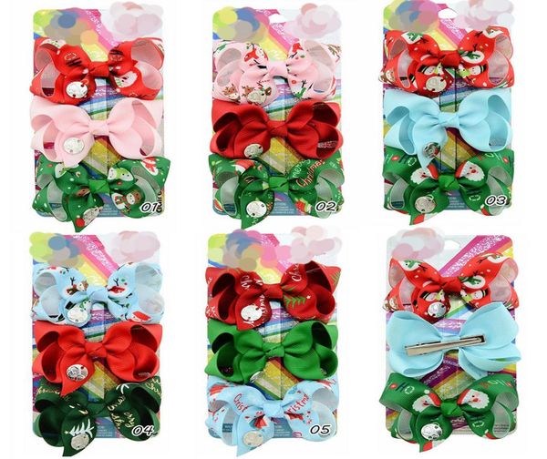 

3 inch 3pcsset bows christmas baby hair bows santa claus barrettes snowman hairpins bowknot girls hair clip kids hair accessories8162380, Slivery;white