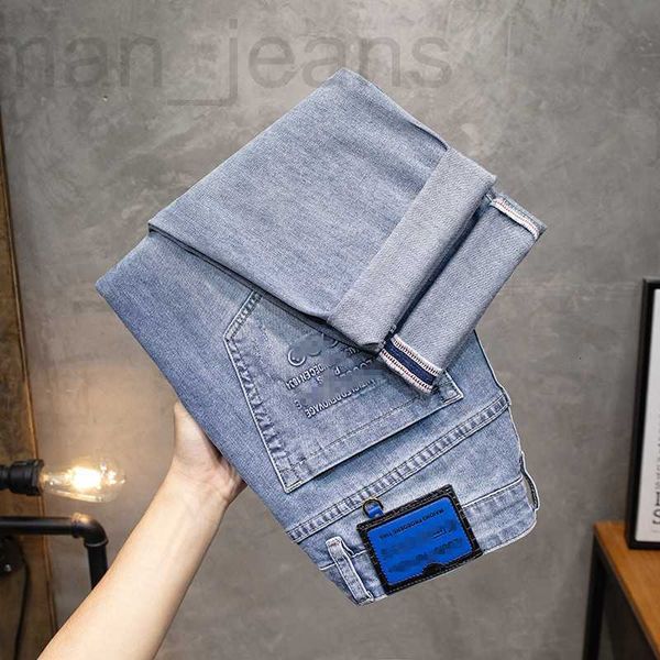 

men's jeans designer spring and summer men's jeans korean version small feet elastic fit european brand trousers s2il, Blue
