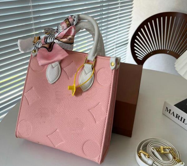 

women designer shoulder bags luxury totes handbags pink embossed flower onthego gm mm leather shopping handbag purse female backpack
