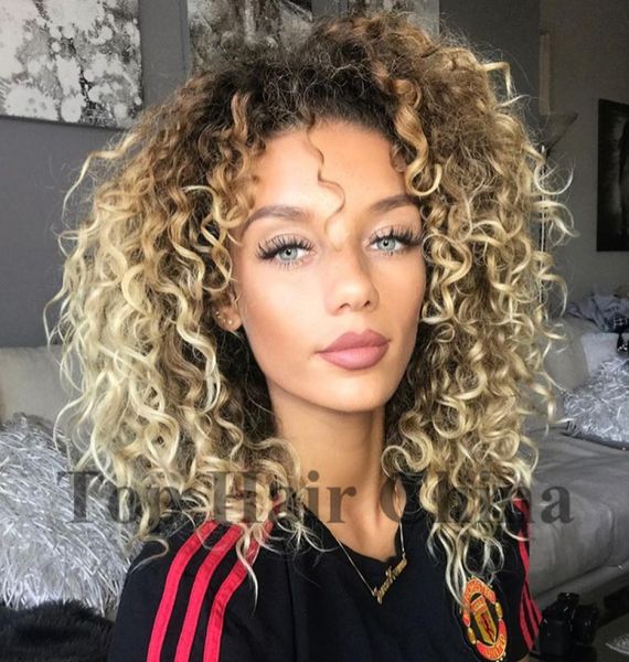 

hair china brazilian ombre blonde wig afro kinky curly like human hair wigs for black women glueless full wig with bang in sto3015635