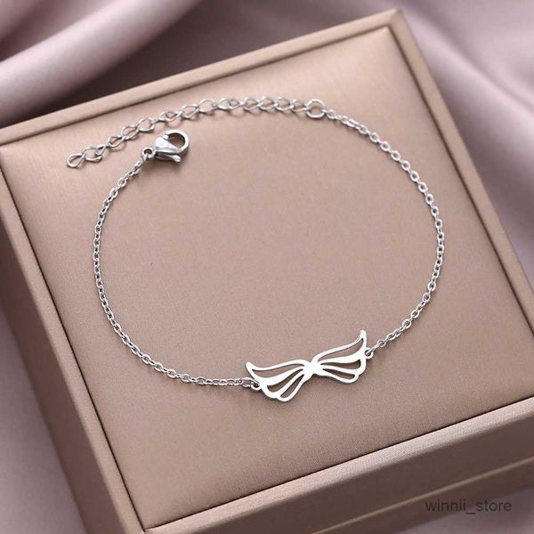 

charm bracelets stainless steel bracelets new trendy simple wings pendant ladies chain fashion bracelet for women jewelry r230701, Golden;silver