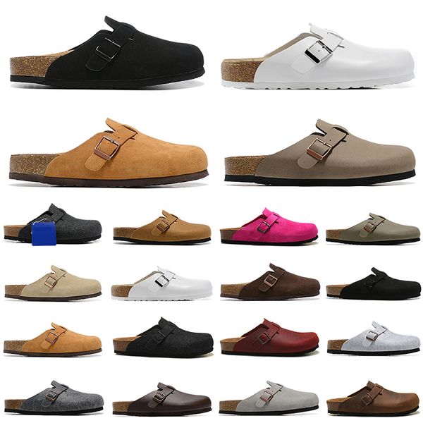 

men women designer sandals leather boston clogs birkens slides white black head pull corks slippers