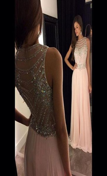 

sparkle crystal a line pink prom dresses 2019 jewel sleeveless chiffon cover back sweep train beaded evening dress party gowns lon1754215, Black