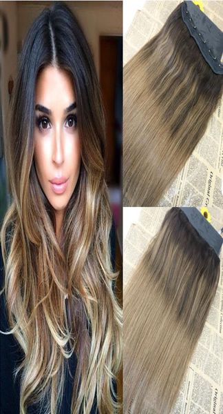

balayage 28 one piece clip in human hair extension 1 pcs set 5 clips 70g 120g 140g 12quot26quot9526690, Black;brown