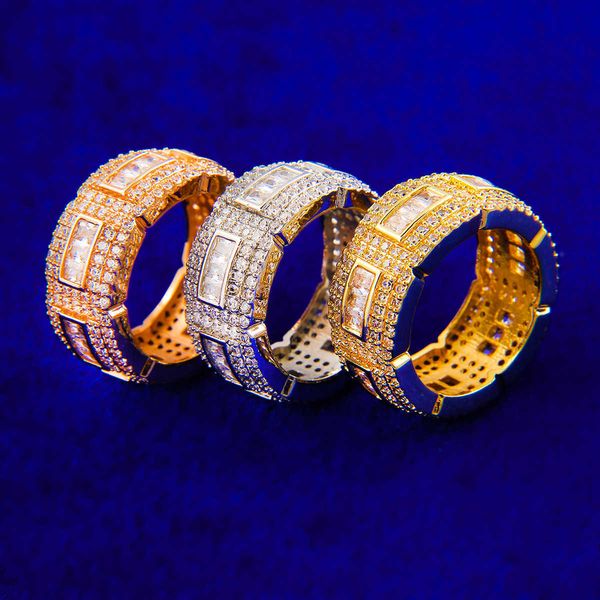 

cluster rings bubble letter iced out ring for men baguette real gold plated hip hop jewelry trend fashion korea selling 230620, Golden;silver