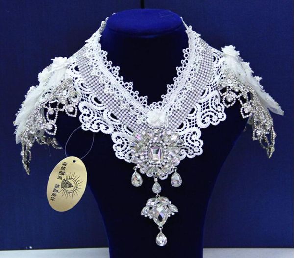 

stunning shoulder chain high neck lace appliques noble crystal bridal necklace temperament beading wedding accessories5402665, White