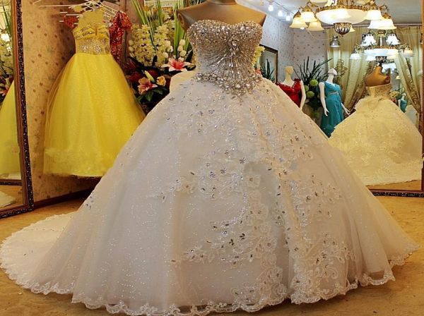 

2020 luxury wedding dress with crystals beading rainstones lace up back custom made vestidos de novia design bridal gowns l4122116, White