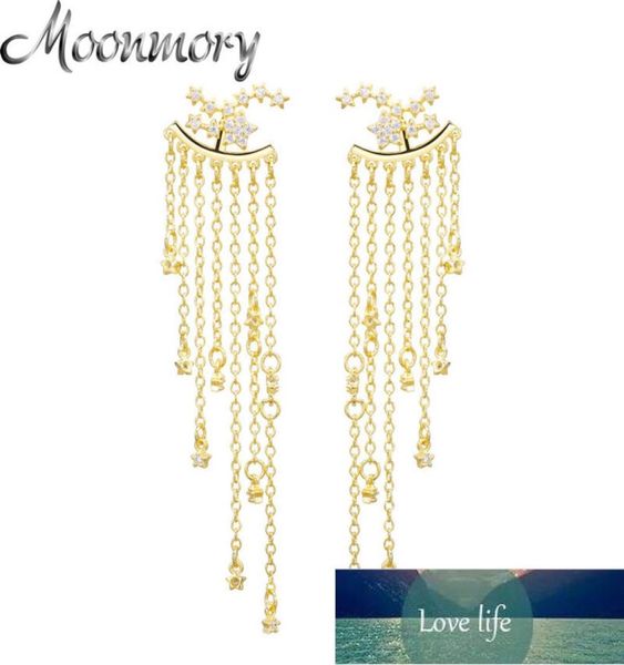 

moonmory 100 925 sterling silver tassel piercing earrings for women cz white fivepointed star pendant jewelry new design4675788, Golden;silver