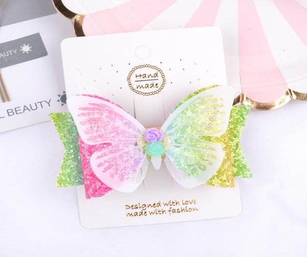

35 inch butterfly hairgrips glitter hair bows with clip blingbling bow hair clip girls hair accessories 2 colors yl0918207629, Slivery;white