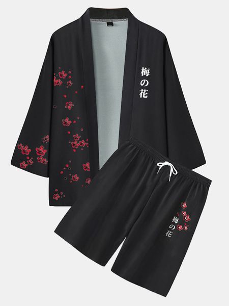 

men's tracksuits charmkpr 2023 men sets summer kimono and pants vintage printed suit casual short sleeve two pieces outfits 230630, Gray