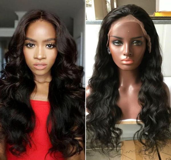 

peruvian human hair full lace human hair wigs body wave lace front wig black women full 130density2558715, Black;brown