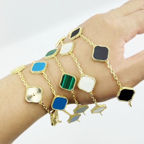 

luxury brand double side clover charm bracelet gold plated stainless steel jewelry for women gift, Golden;silver