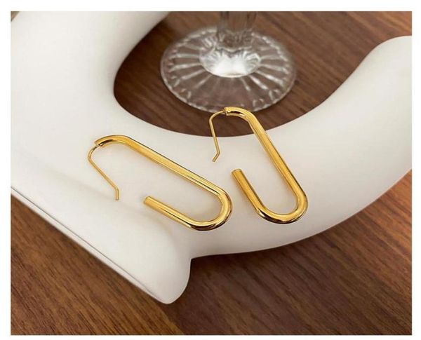 

hoop huggie fashion design oval shape earrings for women ins metallic titanium steel rose gold color office lady6885882, Golden;silver