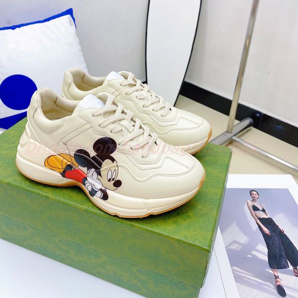 

designer sneakers rhyton casual shoes men women platform old daddy shoe dress shoes luxury vintage chunky sneaker beige canvas leather inter, Black