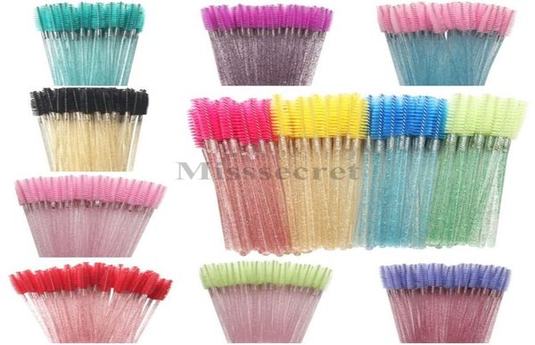

50 pcsbag disposable crystal eyelash brush diamond handle mascara wands eyelash extension tool makeup brushes7742948