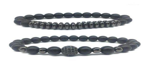 

beaded strands 2pcs black onyx stone bracelet couples micro zircon copper lodestone 8mm beads natural for lovers11096655