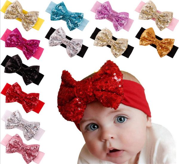 

girl hair accessories sequined big bow baby headbands paillette headdress soft cotton hairband infant toddler christmas gift kha228980915, Slivery;white