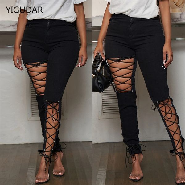 

women s jeans street style y2k mid rise distressed trouser stretch skinny hole denim pencil pants blue ripped for women baggy jeans 230701