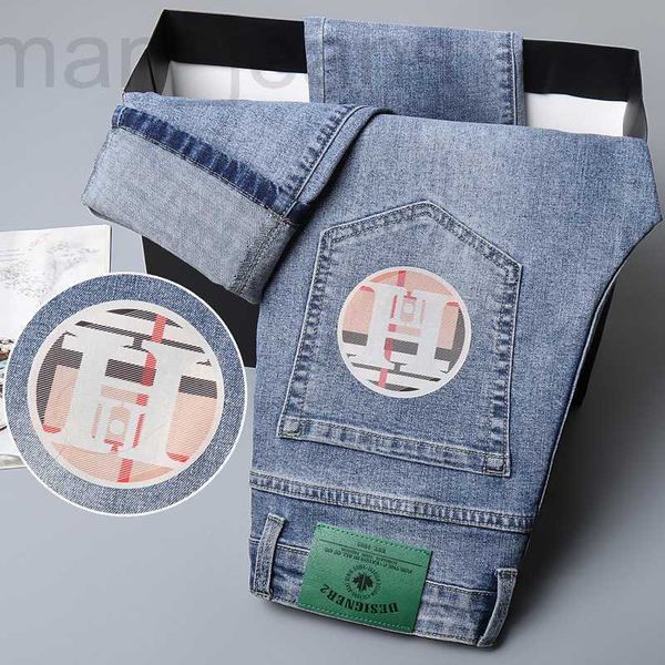 

men's jeans designer 2023 new spring high end slim fit trend elastic light luxury casual pant 5r8o, Blue
