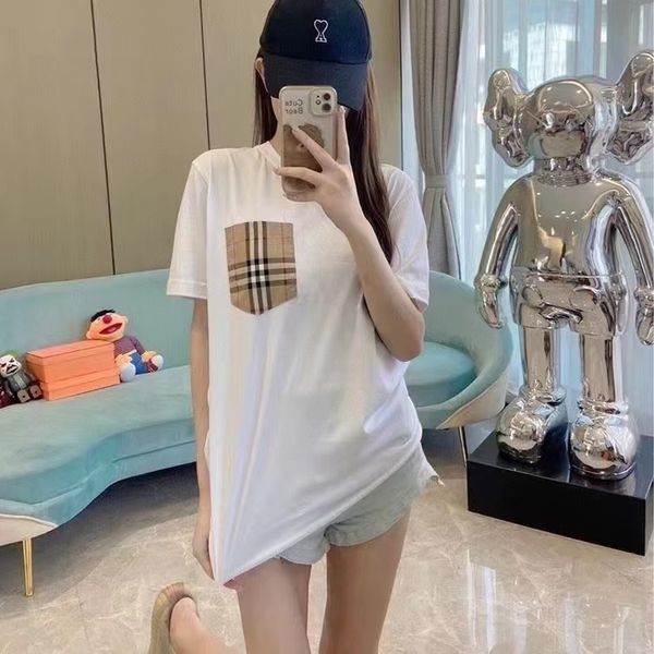 

high-quality designer men and women t shirt lovers style spliced plaid t shirt shorts short sleeve check design, White