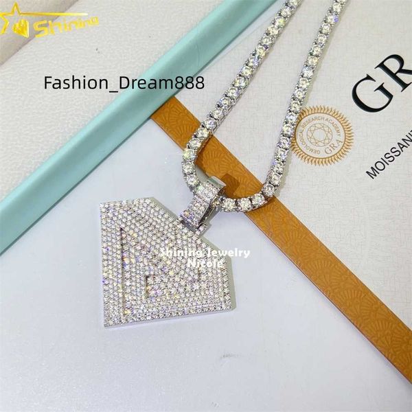 

925 sterling silver gra certificate hip hop vvs moissanite custom pendant with tennis chain for gift