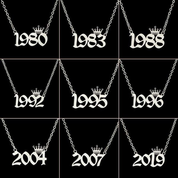

stainless steel year number necklaces for women unique date birthday tiaras crown year 1984 1999 1996 1997 2002 choker gift girl l230620, Silver