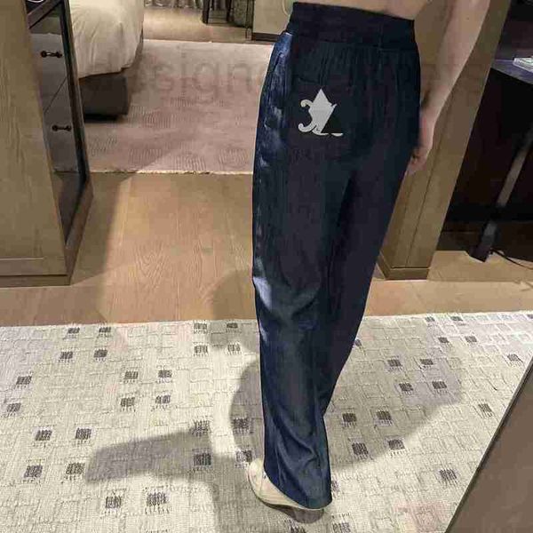 

women's pants & capris designer letter label ice silk hemp thin straight leg pants for women's casual loose fitting wide pants, so, Black;white