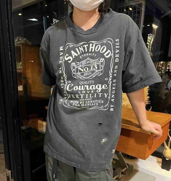 

designer fashion t shirt saint michael x nbhd motorcycle american high street vintage washed old vtg short sleeve t-shirt 23ss, White;black