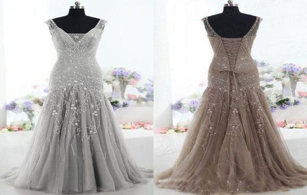 

brown evening dress drop waist v neck mermaid court train beading sequins prom dresses tulle mother of the bride dres1605776, Black;red