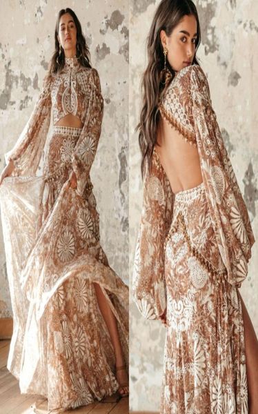 

2021 new wedding dresses high collar long sleeves lace beading split bridal gowns custom made sweep train wedding dress rue de sei8337583, White