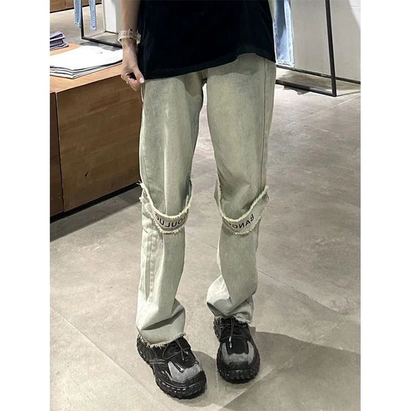 

women s jeans blue washed woman high street vintage frayed straight oversized distressed casual girl baggy 230701