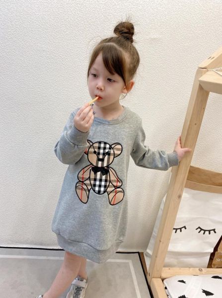 

designer girls sweatshirt dress 2021 fashion children bear appliqued casual jumper kids round collar long sleeve dress a47132272853, Red;yellow