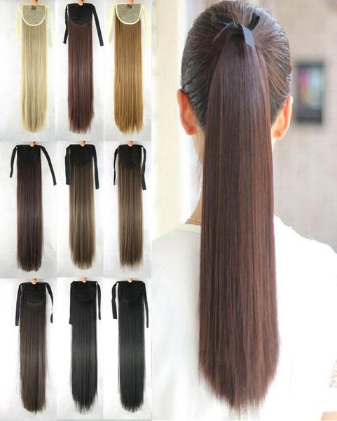 

sara 55cm22quot drawstring straight clip in ponytail hair extension hair pieces hairpiece tress pony tail synthetic horsetail5508968, Black
