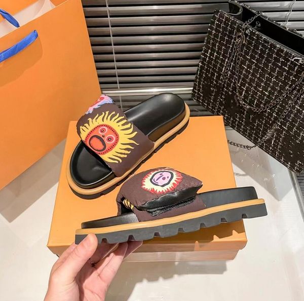 

designer pool pillow slippers women flat casual slipper classic brown print slipper summer fashion pumpkin slipper luxury adjustable waterpr, Black