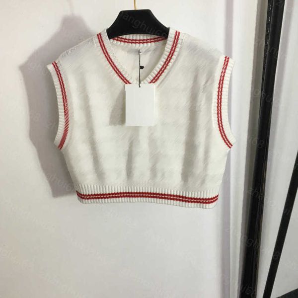 

23ss womens knits womens designer clothing jacquard monogram color border v-neck knit vest womens clothes a1, White