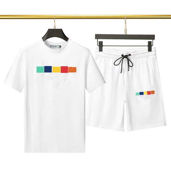 

men's tracksuits casual set round neck oversized t shirt chest towel embroidery mens shirt and shorts casual street suits, White;black