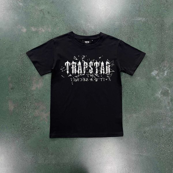 

new stock trapstar t-shirt fragmented letter printing short sleeve boys' pure cotton breathable casual uk drill, White;black