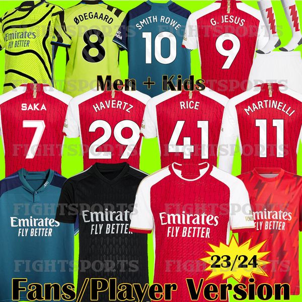 

23 24 fans player version smith rowe rice soccer jerseys havertz g. jesus saka odegaard martinelli saliba arsen 2023 2024 football shirt men, Black;yellow