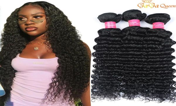 

9a brazilian deep wave virgin hair unprocessed brazilian human hair 3 bundles deep curly hair deep curly9379273, Black
