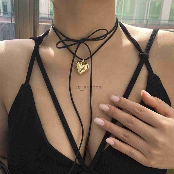 

ingemark elegant goth love heart pendant necklace for women collares wed bridal knotted bowknot adjustable chain y2k jewelry new l230620, Silver