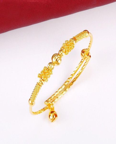 

mgfam 101ba beads bell bangles and bracelets for baby girls boys adjusted fashion jewelry 24k pure gold plated1582793, Black