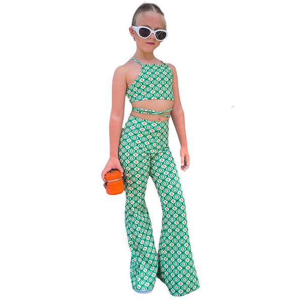 

clothing sets kids baby girls green summer clothes 2pcs set sleeveless belt flared pants young children s fashion suits 8y 230630, White