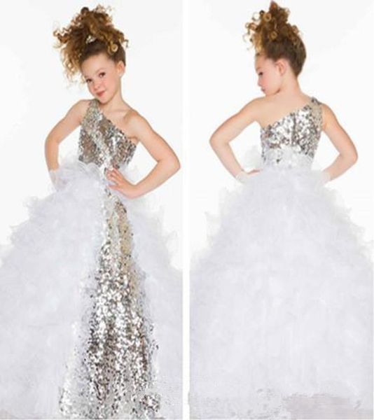 

sparkling sequined one shoulder little girls pageant dresses with ruffles organza overskirt long prom formal gowns9954282, White;red