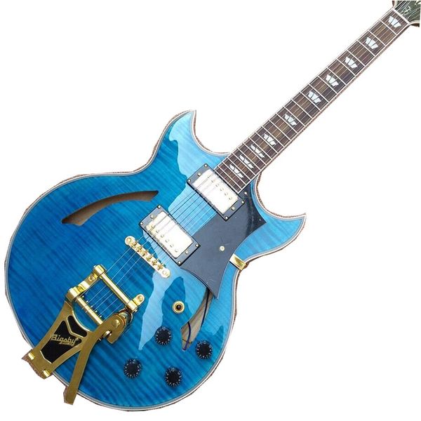 

new clear blue hollow 6 string rosewood fingerboard electric guitar