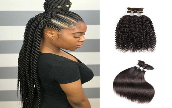 

kisshair natural color hair bulks straight jerry curly indian human hair 3pcslot no weft curly hair bulk for braiding5083850, Black
