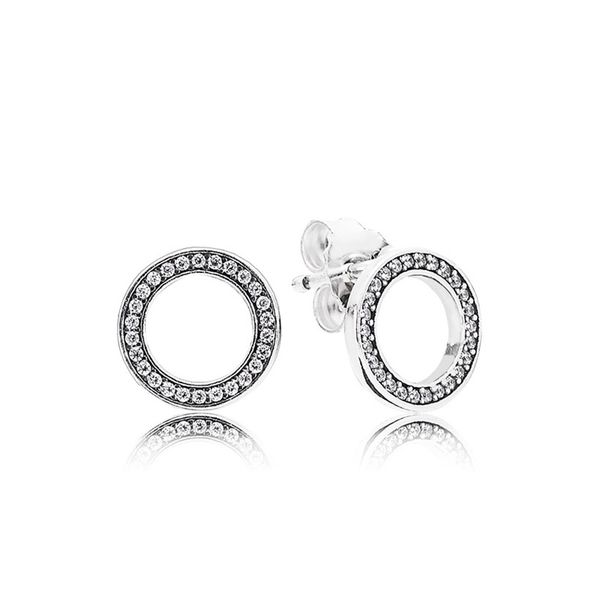 

sparkling circle stud earrings for pandora real 925 sterling silver luxury earring set designer jewelry for women girls crystal diamond earr, Golden;silver