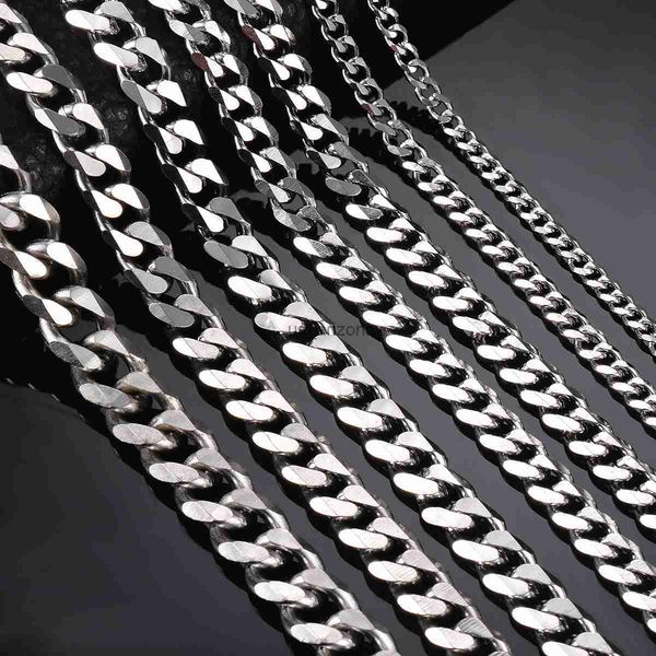 

1 piece size 3.6mm-9mm men's necklace stainless steel cuban link chain bracelet necklace steel color male jewelry l230620, Silver
